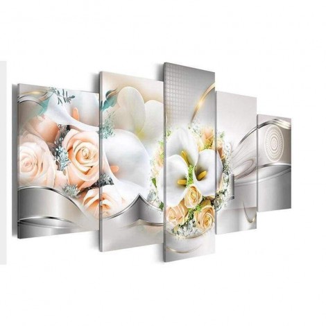 Full Drill - 5D DIY Diamond Painting Kits 5pcs Beautiful Orchid Rose Multi Picture