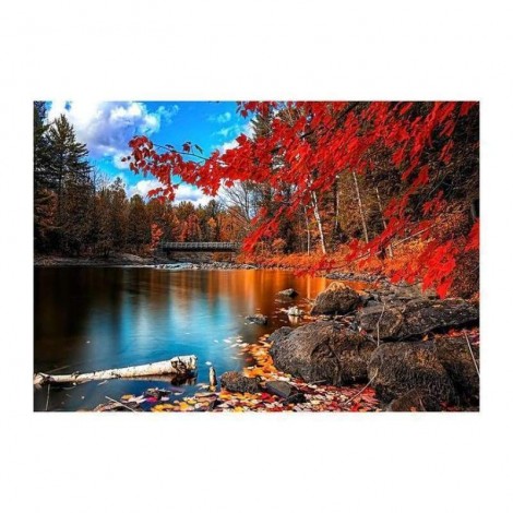 Full Drill - 5D DIY Diamond Painting Kits Charming Autumn Forest Clear Lake