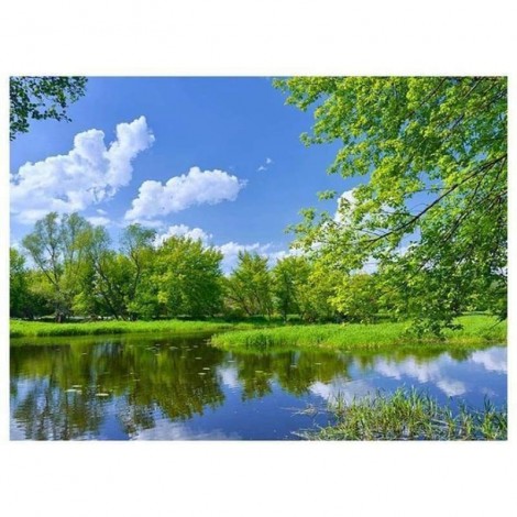 Full Drill - 5D DIY Diamond Painting Kits Charming Spring Green Forest Clear Lake